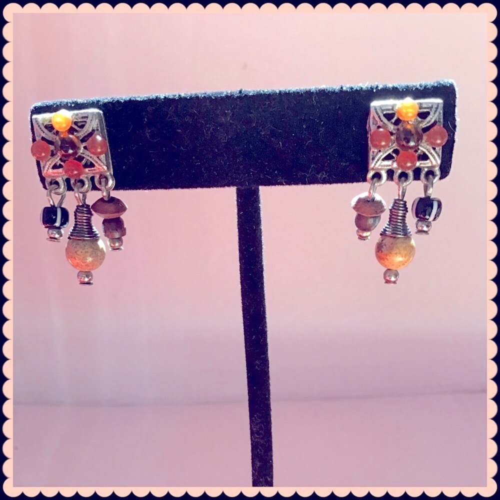 1” Vintage SilverTone Beaded Drop Dangle Studs